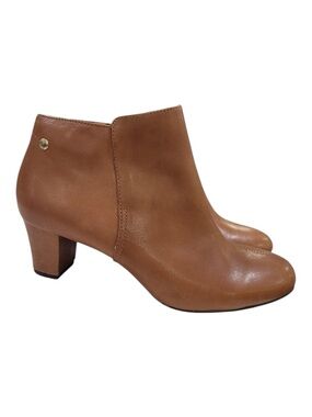 Hush Puppies Corie Imagery Ankle Boots Tan Leather Block Heel Women's 8 Wide